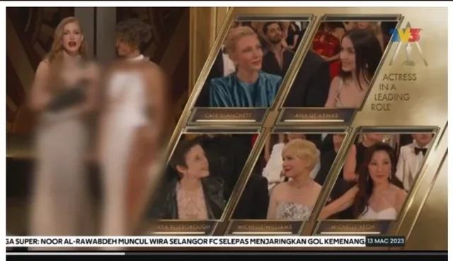 Both Oscar award presenters, Halle Berry and Jessica Chastain had their dresses censored in video posted on TV3 Channel's socials. Source: TV3